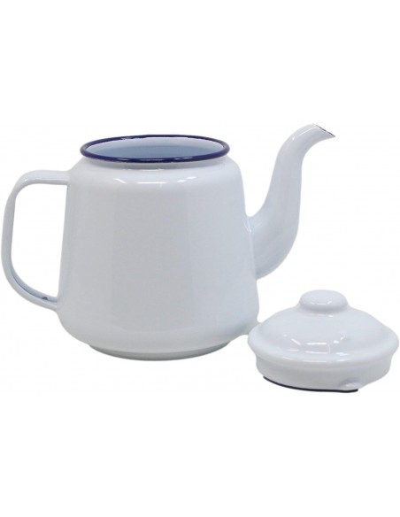 ENAMEL TEAPOT WHITE WITH BLUE RIM