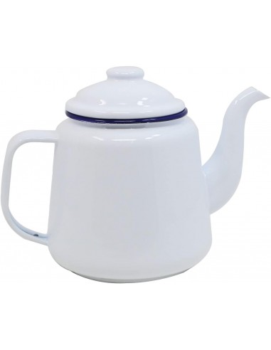 ENAMEL TEAPOT WHITE WITH BLUE RIM
