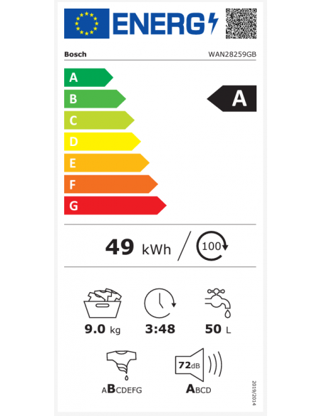 BOSCH 9KG WASHING MACHINE SERIES 4 1400 SPIN WHITE
