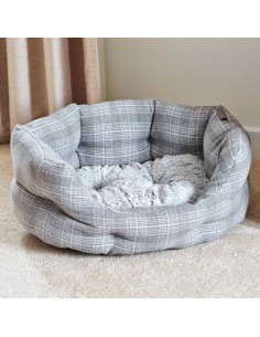 GREY PLAID OVAL BED - SMALL