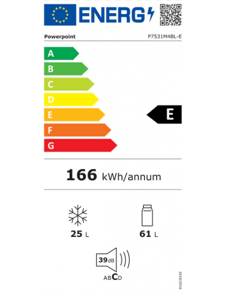 POWERPOINT UNDERCOUNTER FRIDGE FREEZE BLACK 47 X 845CM