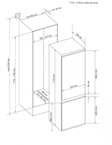 BELLING 70/30 FROST FREE INTEGRATED FRIDGE FREEZER