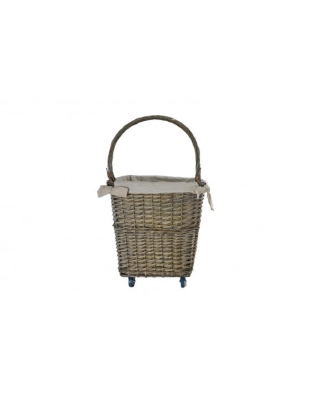 NATURAL WILLOW FIRELOG CART WITH LINER, LARGE - GREY