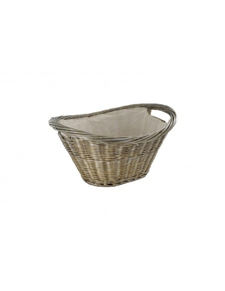 NATURAL WILLOW OVAL BASKET WITH CANVAS LINER - GREY