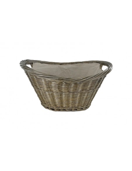 NATURAL WILLOW OVAL BASKET WITH CANVAS LINER - GREY