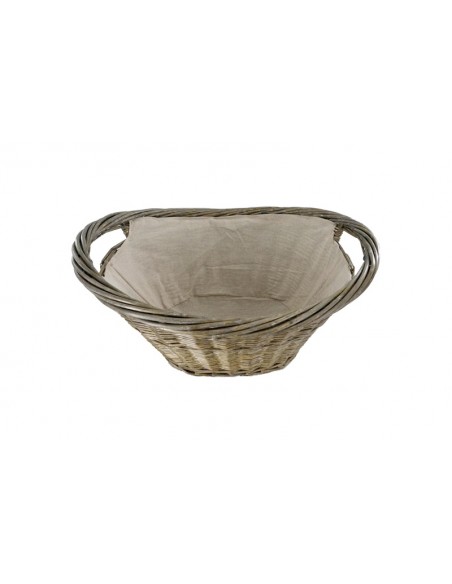 NATURAL WILLOW OVAL BASKET WITH CANVAS LINER - GREY