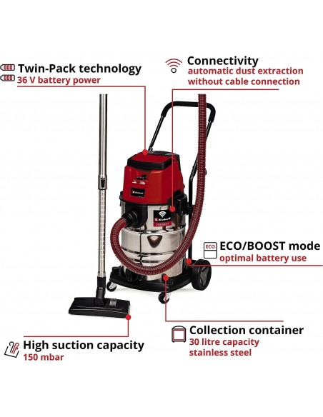 EINHELL TE-VC 36/30 30LSS PROFESSIONAL 30 LITRE STAINLESS STEEL WET AND DRY VACUUM