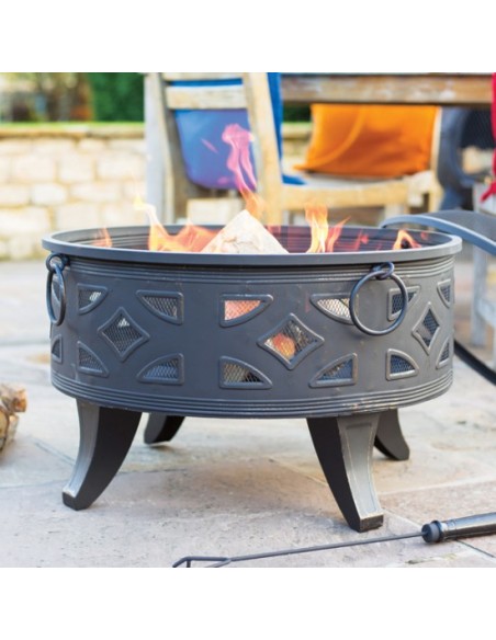 LA HACIENDA DIAMOND DEEP STEEL FIREPIT WITH GRILL