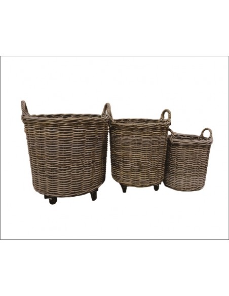 KUBU ROUND BASKET WITH HANDLES & WHEELS MEDIUM  43CM