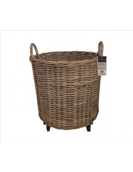 KUBU ROUND BASKET WITH HANDLES & WHEELS LARGE 50CM