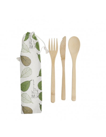 NATURAL ELEMENTS BAMBOO CUTLERY SET WITH FABRIC POUCH